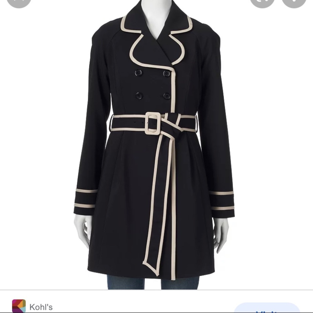 ELLE - Piped-Trim Trench Coat - NWT